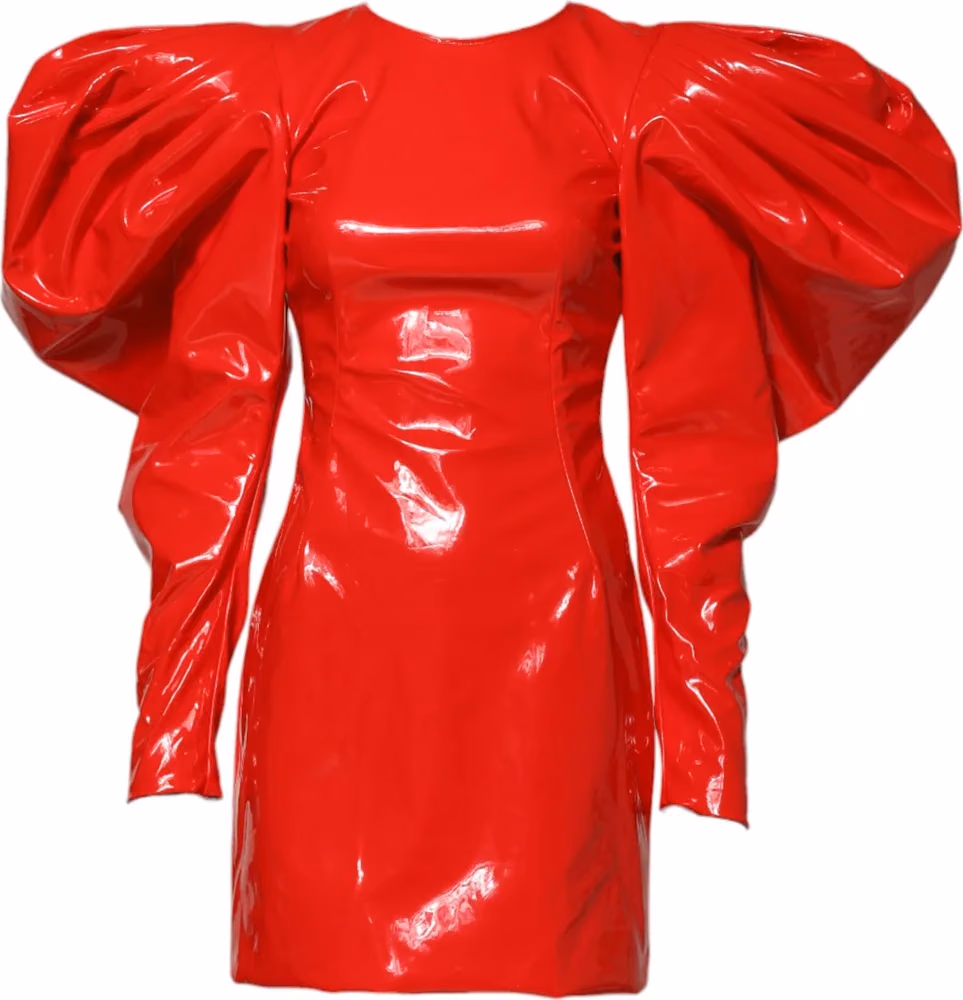 Dolce & Gabbana Red Patent Leather Puff Sleeves Mini Dress