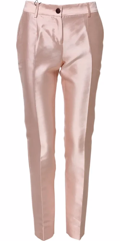 Dolce & Gabbana Pink Satin High Waist Tapered Pants