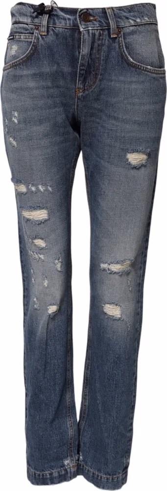 Dolce & Gabbana Blue Cotton Boyfriend Tattered Denim Jeans
