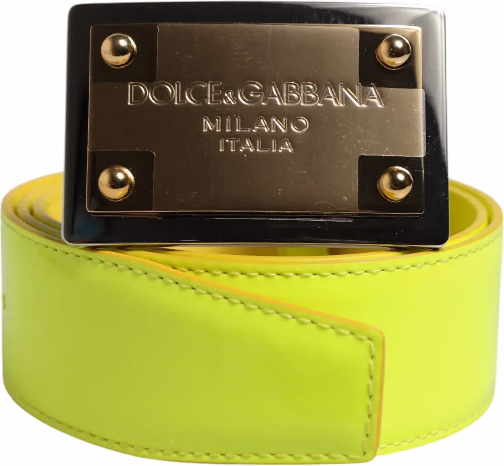Dolce & Gabbana Yellow Green Classic Metal Logo Buckle Belt