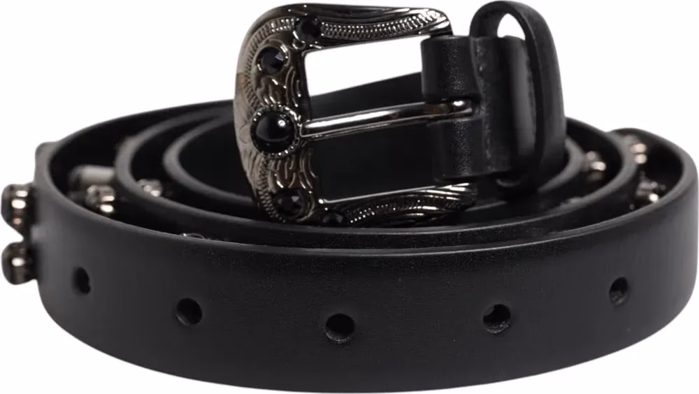 Dolce & Gabbana Black Studded Leather Metal Logo Buckle Belt