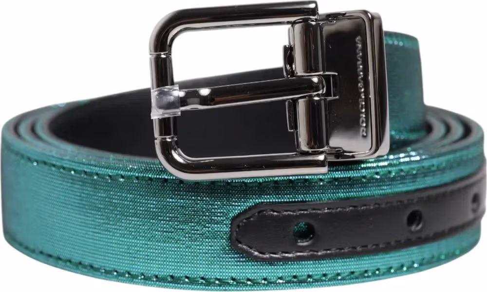 Dolce & Gabbana Green Black Polyester Metal Buckle Belt
