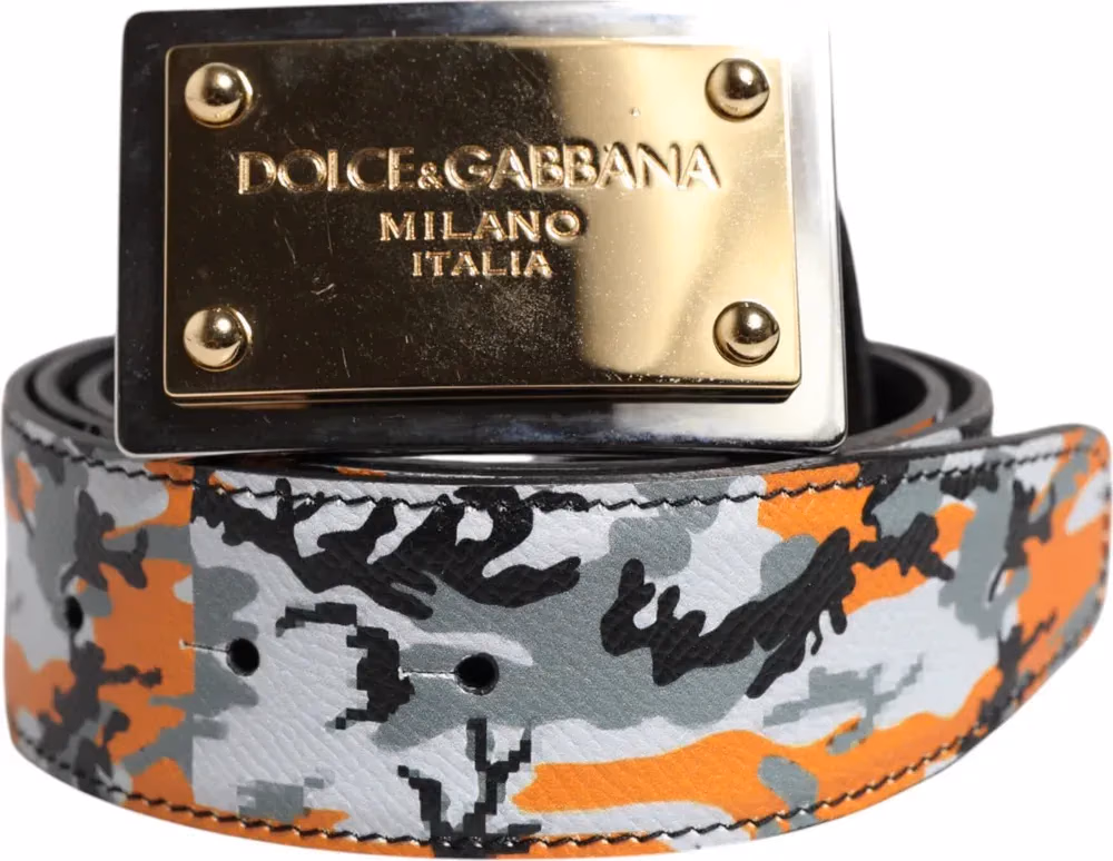 Dolce & Gabbana Multicolor Camouflage Metal Logo Buckle Belt