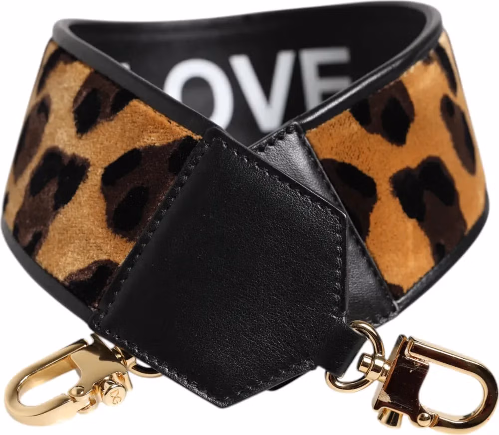Dolce & Gabbana Black Leopard Print Reversible Bag Shoulder Strap