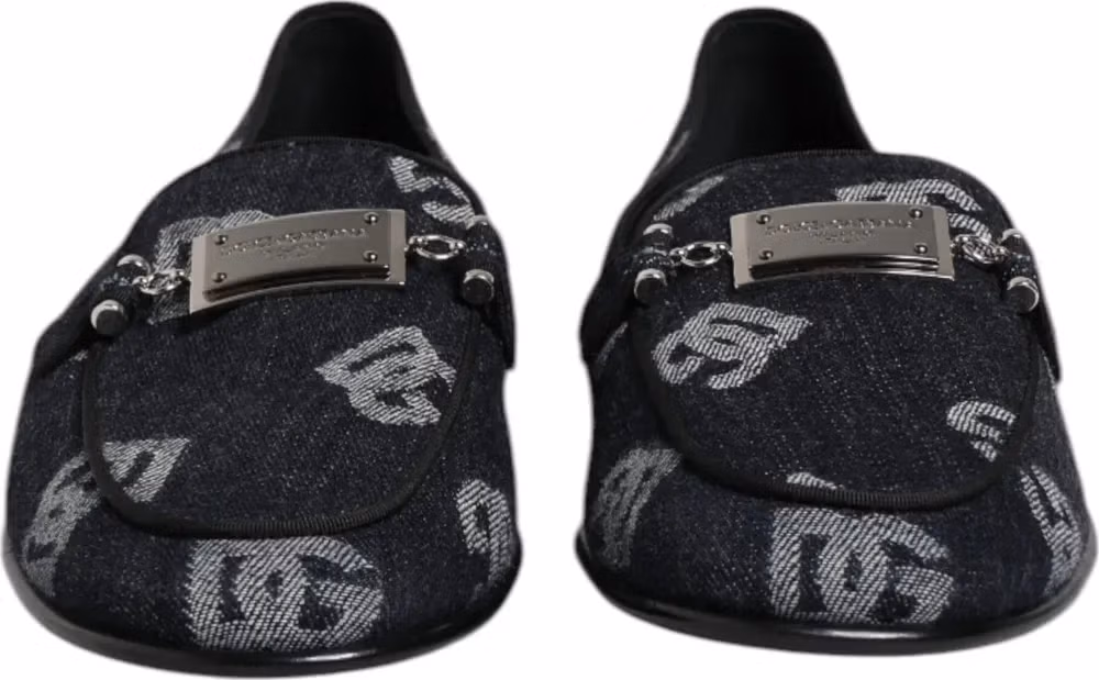 Dolce & Gabbana Blue Logo Cotton Loafers Formal Dress Shoes