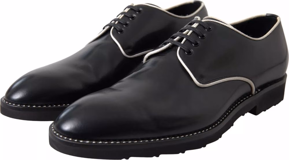 Dolce & Gabbana Black White Leather Formal Dress Shoes