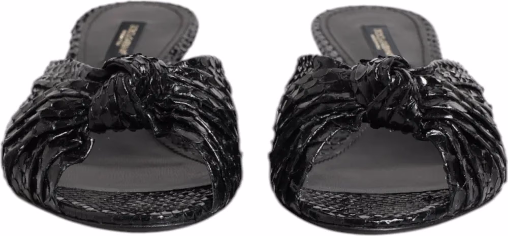 Dolce & Gabbana Black Leather Heels Slides Sandals Shoes