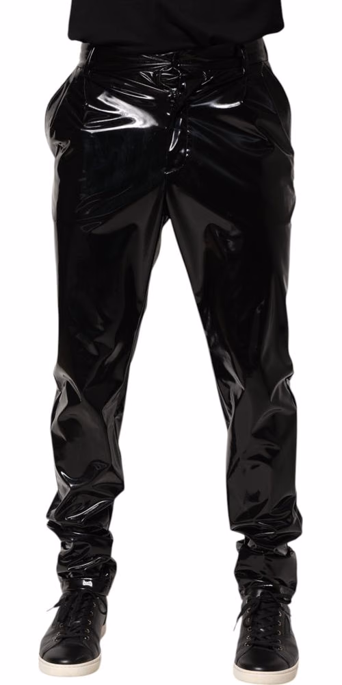 Dolce & Gabbana Black Polyester Mid Waist Men Trouser Pants