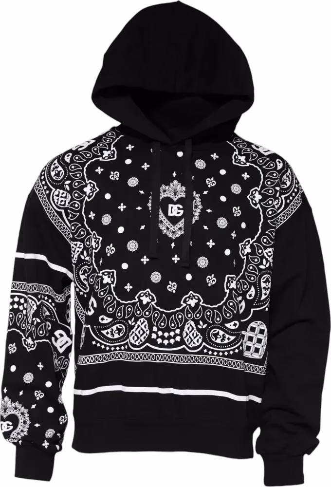 Dolce & Gabbana Black Bandana Hooded Men Sweatshirt Sweater