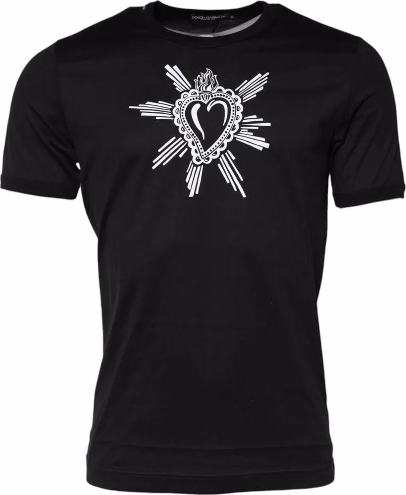 Dolce & Gabbana Black Sacred Heart Cotton Crew Neck T-shirt