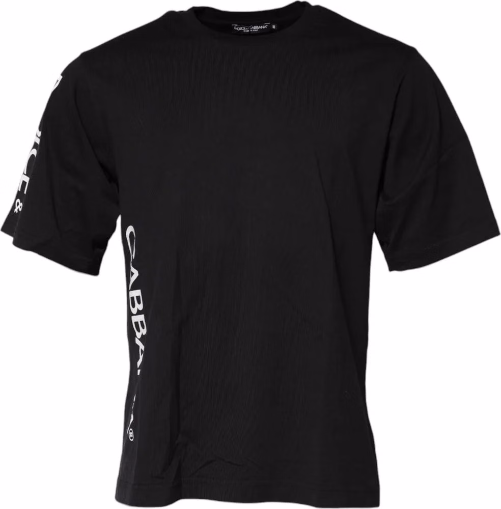 Dolce & Gabbana Black Logo Print Cotton Men Crew Neck T-shirt