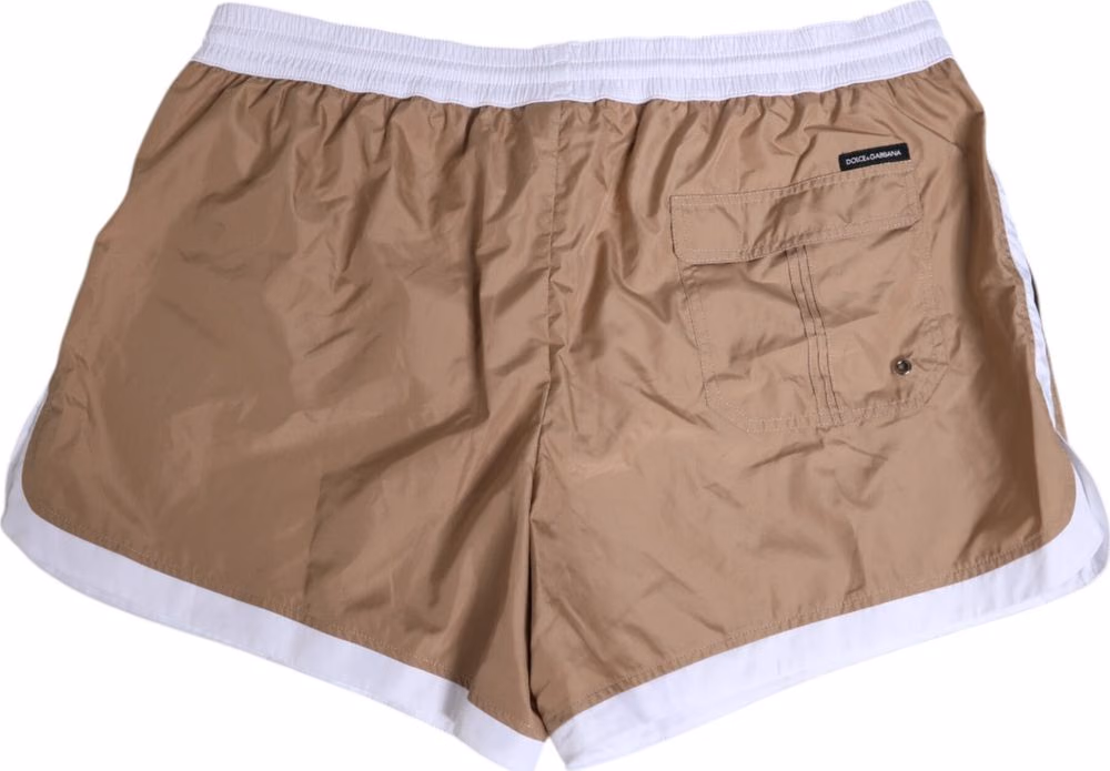 Dolce & Gabbana Brown White Polyester Re-Edition Shorts Swimwear