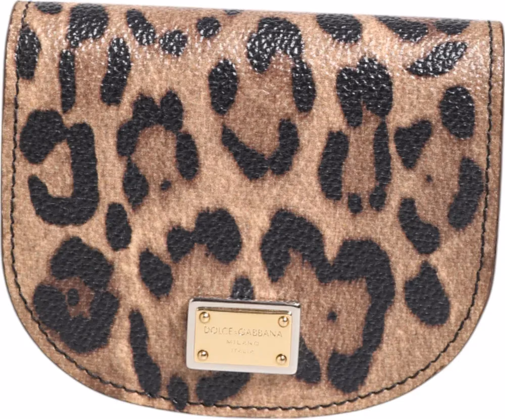 Dolce & Gabbana Brown Leopard Print Calf Leather Small Coin Purse Wallet