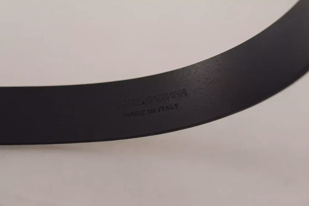 Dolce & Gabbana Calf Leather Silver Tone Black Metal Buckle Belt