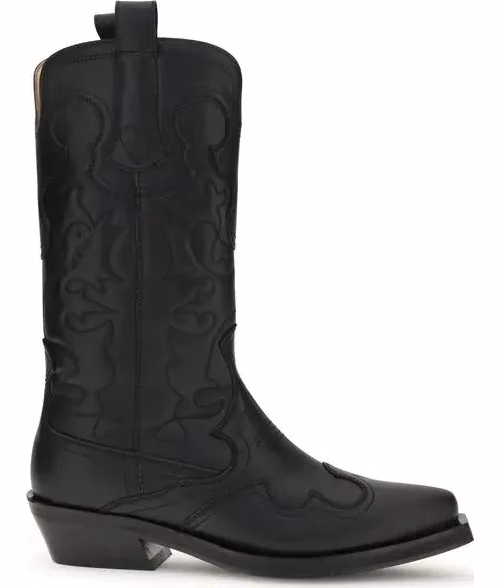 Ganni Black Recycled Leather Lace-Up Boots