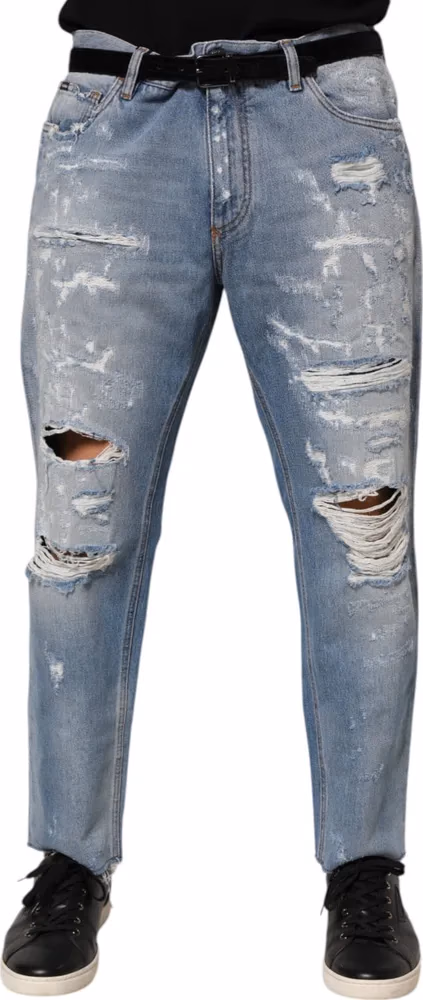Dolce & Gabbana Blue Distressed Ripped Denim Pants Jeans