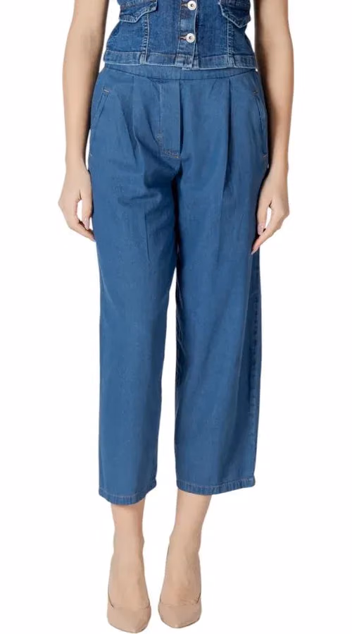 ICHI Blue Cotton Cropped Jeans