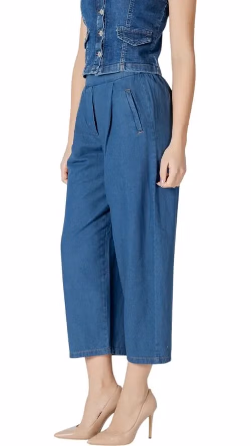 ICHI Blue Cotton Cropped Jeans