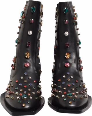 Black Crystal Embellished Men Short Boots Shoes