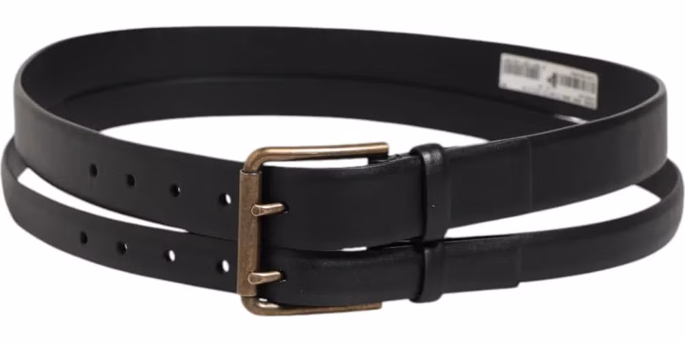Dolce & Gabbana Black Double Strap Leather Brass Buckle Belt
