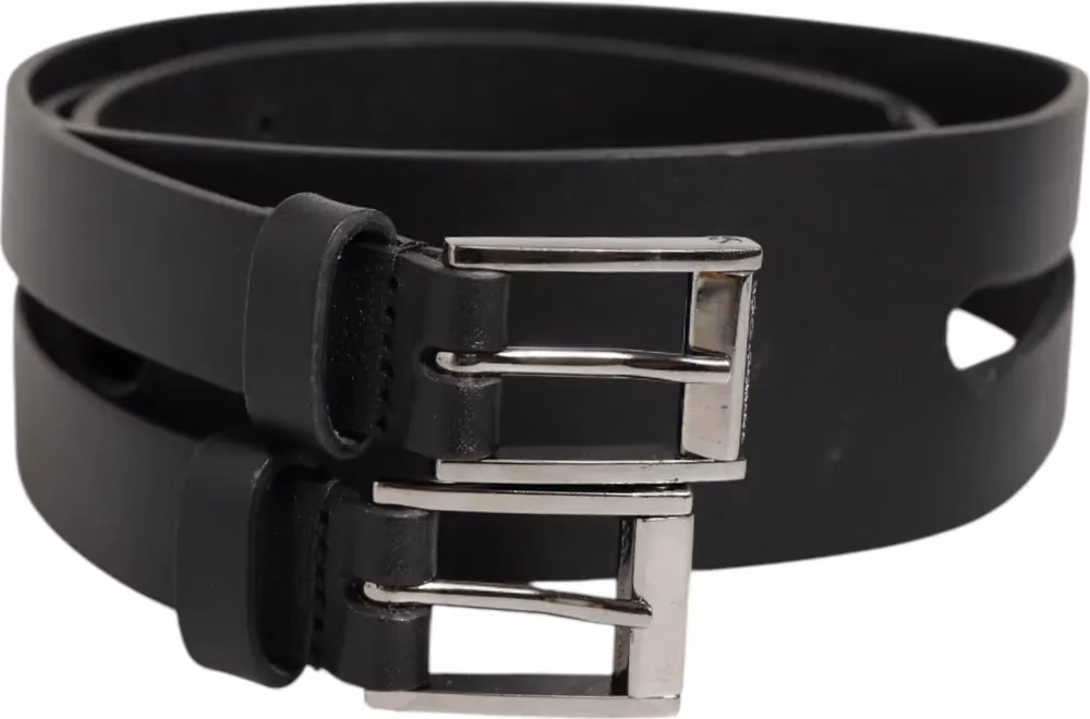 Dolce & Gabbana Black Double Strap Leather Silver Buckle Belt