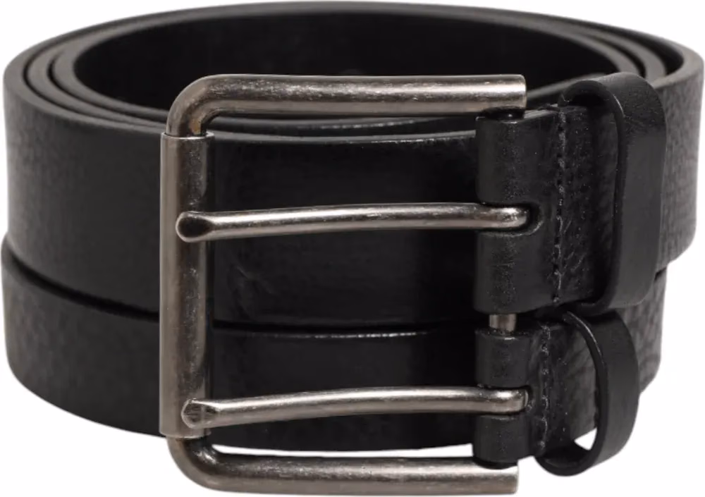 Dolce & Gabbana Black Double Strap Leather Silver Buckle Belt
