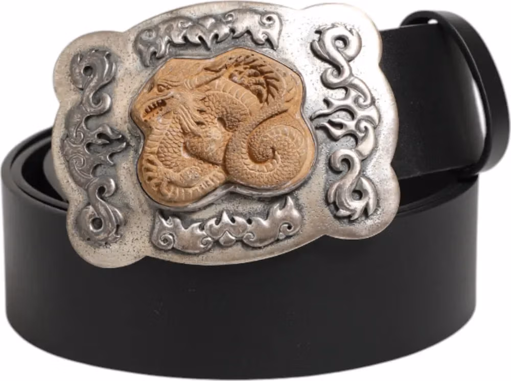 Dolce & Gabbana Black Leather Gothic Dragon Metal Buckle Belt