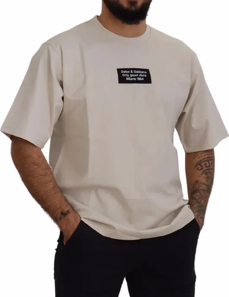 Dolce & Gabbana Ivory Cotton Ivory Printed Crewneck