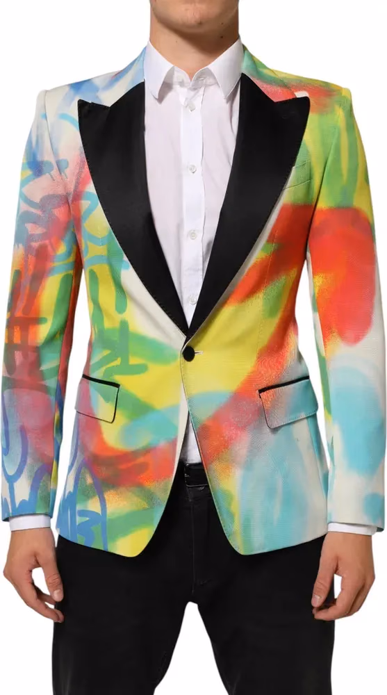 Dolce & Gabbana Multicolor Graffiti SICILIA 1 Button Men Suit Blazer