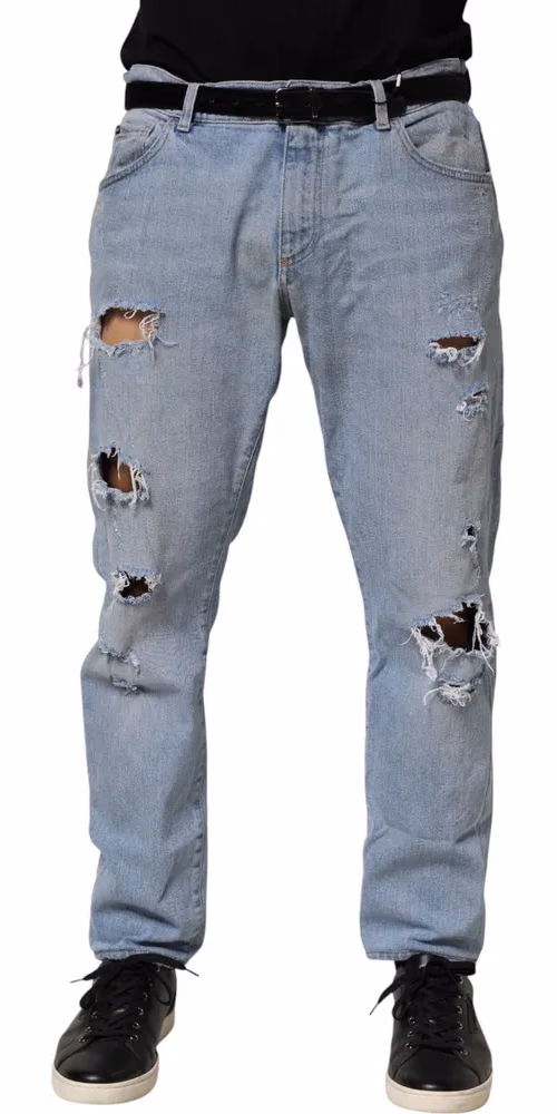 Dolce & Gabbana Blue Cotton Distressed Slim Fit Denim Jeans