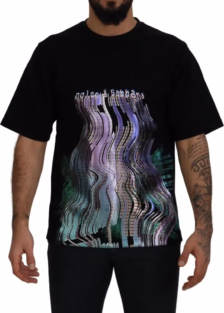 Dolce & Gabbana Cotton Black Printed Crewneck Tee T-shirt