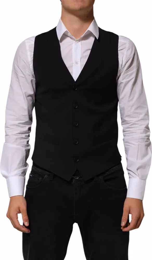 Dolce & Gabbana Black Polyester Dress Formal Waistcoat Vest