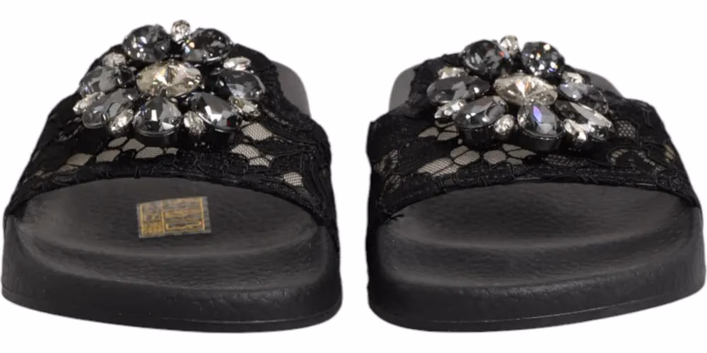 Dolce & Gabbana Black Devotion Matelassé Leather Slides Shoes