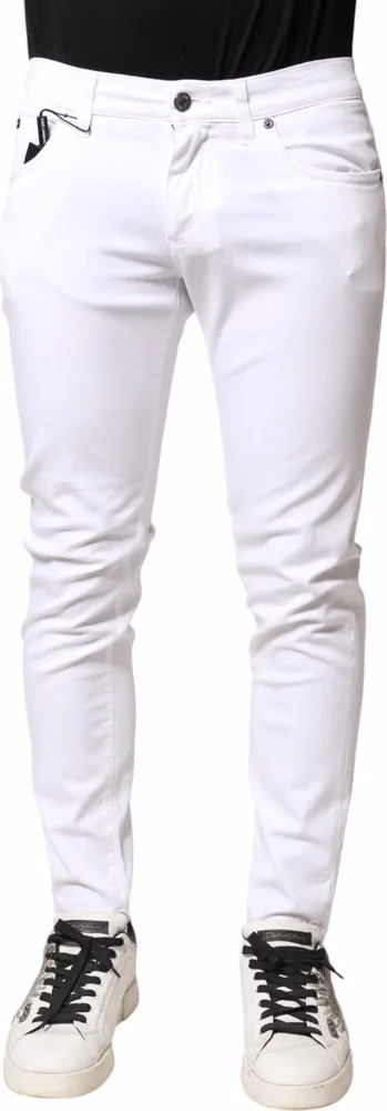 Dolce & Gabbana White Cotton Stretch Skinny Denim Men Jeans