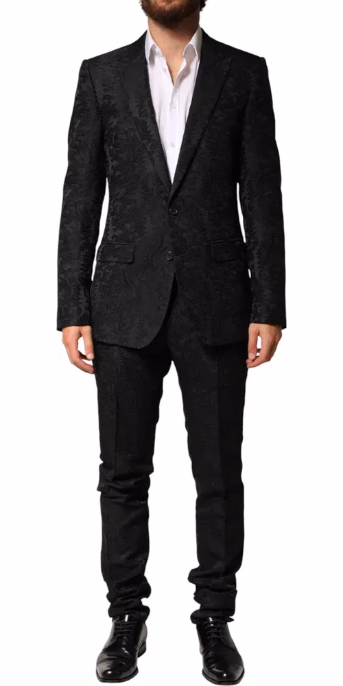 Dolce & Gabbana Black Brocade Single Breasted 2 Piece Suit