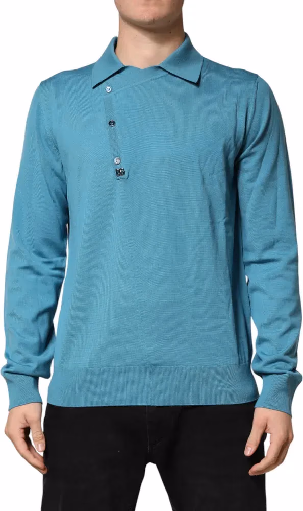 Dolce & Gabbana Teal Wool Collared Polo Pullover Sweater