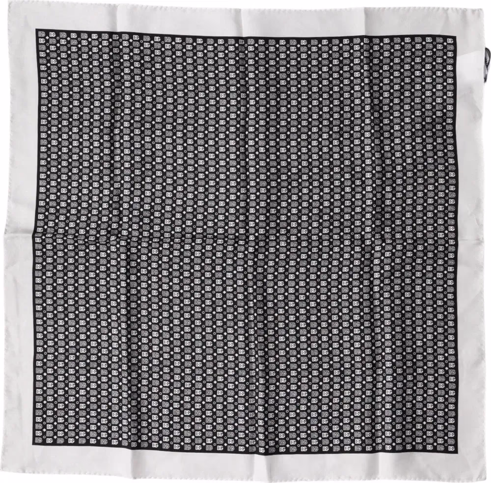 Dolce & Gabbana White Black Patterned Square Foulard Scarf