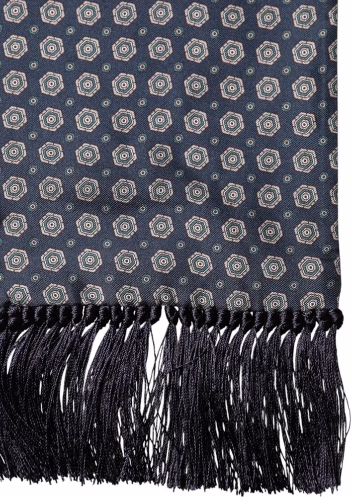 Dolce & Gabbana Blue Patterned Silk Fringes Foulard 138cm x 15.5cm Scarf